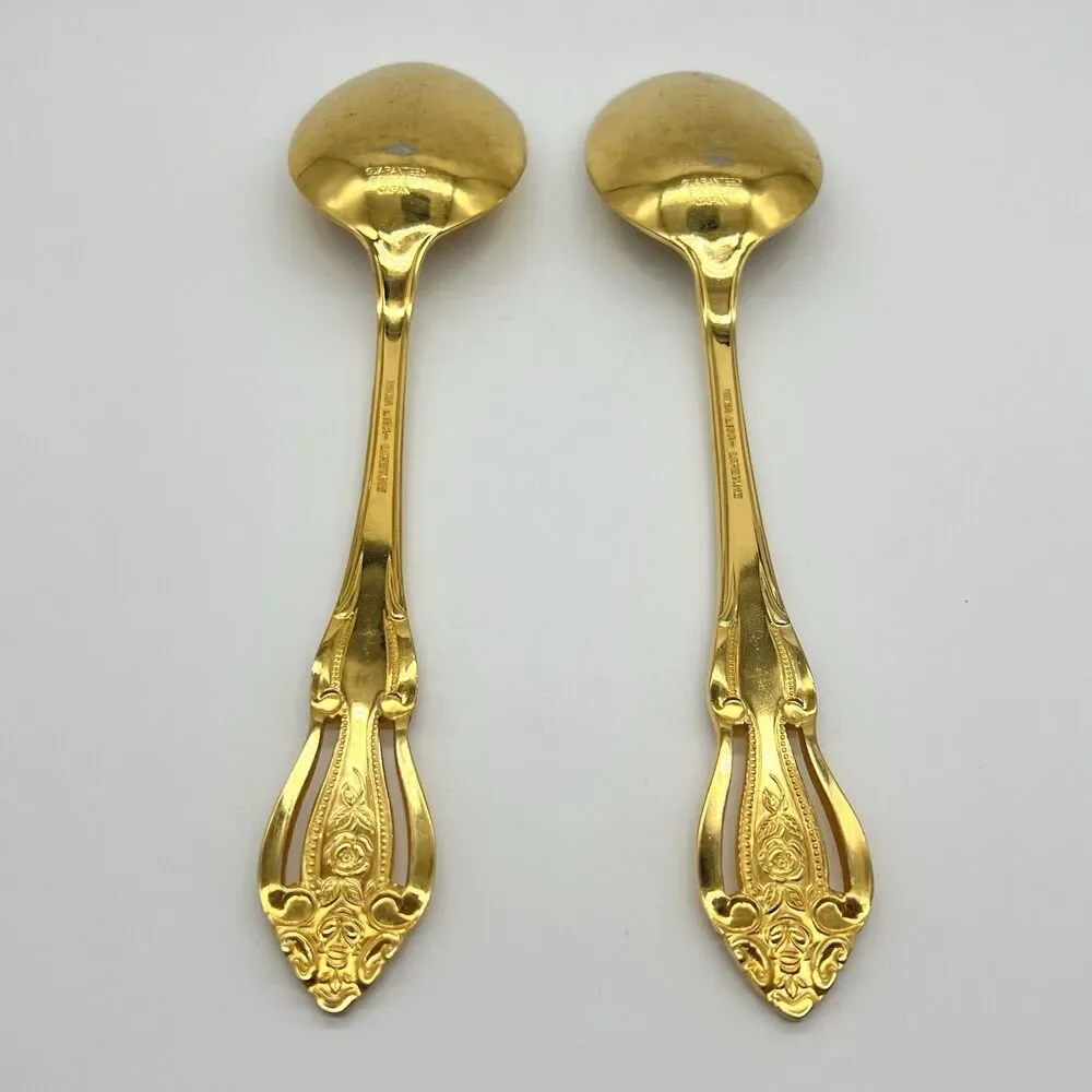 VTG Lifetime MONA LISA Serving Spoon Gold Electroplated Stainless Flatware Japan